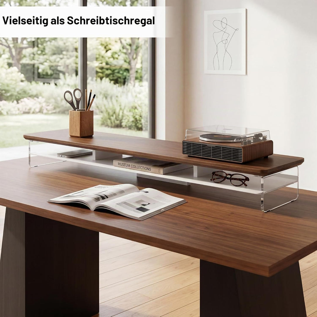 Fenge Acryl Monitorständer Riser 108cm, Grosser Dual monitorständer mit Metallregal, Schreibtisch Zu