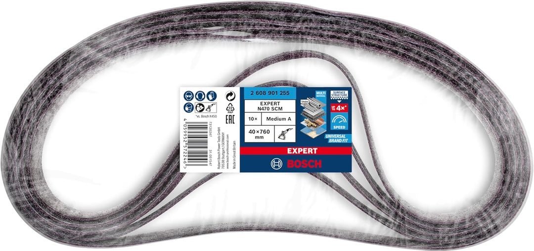 Bosch Professional 10x Expert N470 Schleifbänder (für Stahlbleche, 40x760 mm, Körnung mittel, Zubehö