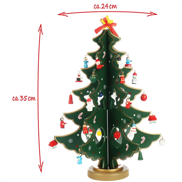com-four® Mini-Weihnachtsbaum aus Holz - Zierschmuck - Aufsteller mit vielen Ornamenten zum Aufhänge