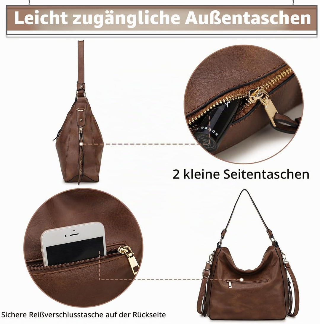 VX VONXURY Handtaschen für Frauen, Medium Vegan Leder Hobo Taschen Geldbörse für Damen Braun, Braun
