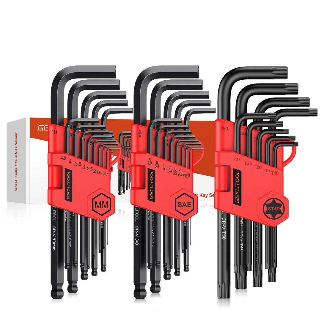 GETLITOOL Innensechskant Satz, 35tlg. Innensechskantschlüssel Kugel HX Metrisch, Zoll un TX Torx Win