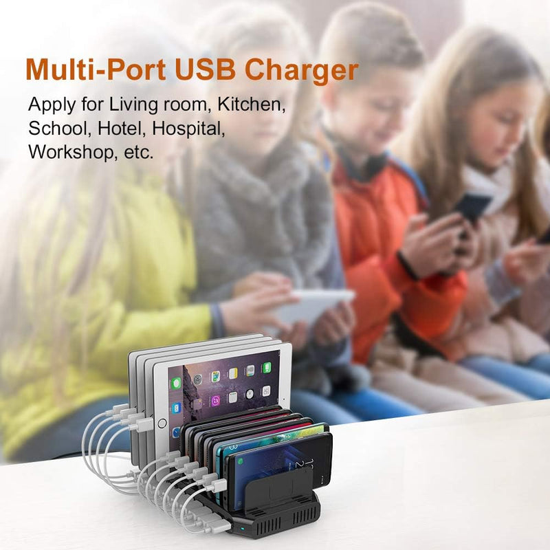 Alxum 60W USB Ladestation Mehrere Geräte 10 Ports Mehrfach Handy Tablet Ladestation für Mobiltelefon