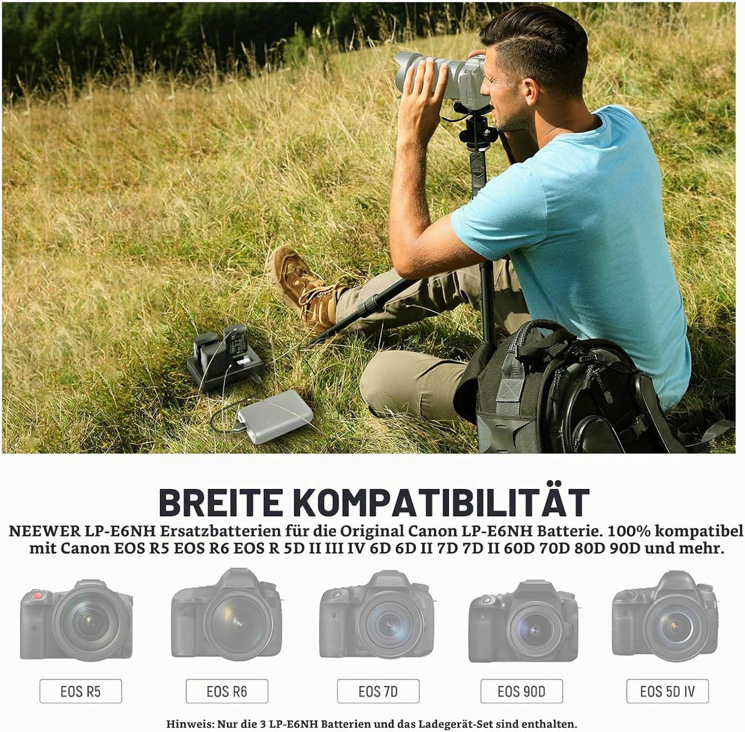 NEEWER LP-E6NH Ersatz Akku und USB Ladegerät Set, 3er Pack 2250mAh Ersatz für LP-E6NH Akku &amp; Triple