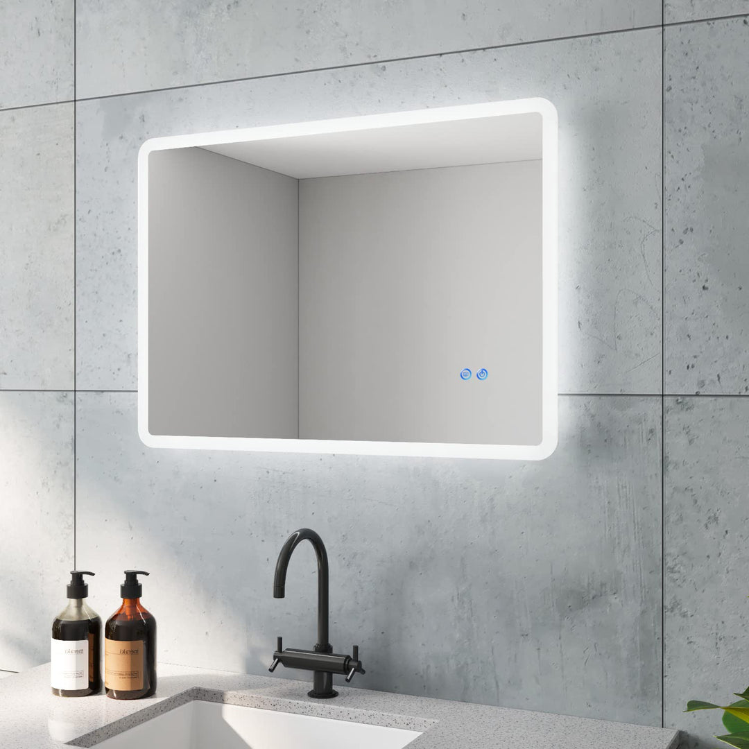AQUABATOS BORAS-Serie Badspiegel mit indirekte LED Beleuchtung 50x70 cm Badezimmerspiegel für Gäste
