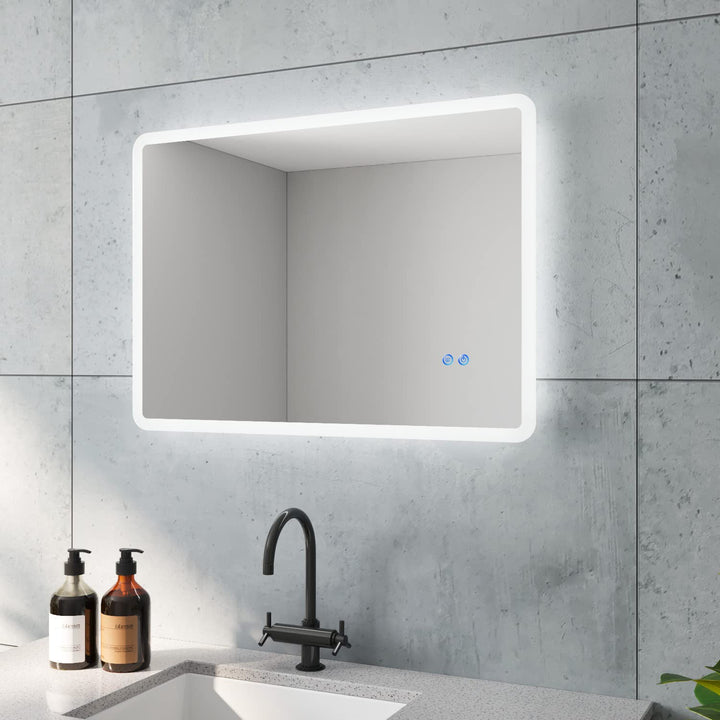 AQUABATOS BORAS-Serie Badspiegel mit indirekte LED Beleuchtung 50x70 cm Badezimmerspiegel für Gäste