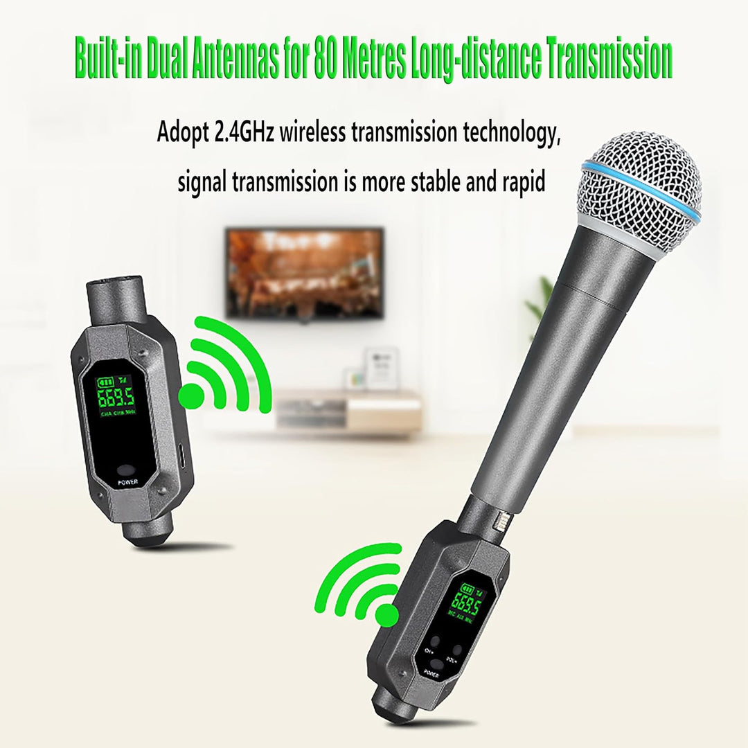Mobiler kabelloser XLR-Mikrofon-Empfänger – 262ft/80 m Reichweite 2,4 GHz Mikrofonsystem mit geringe