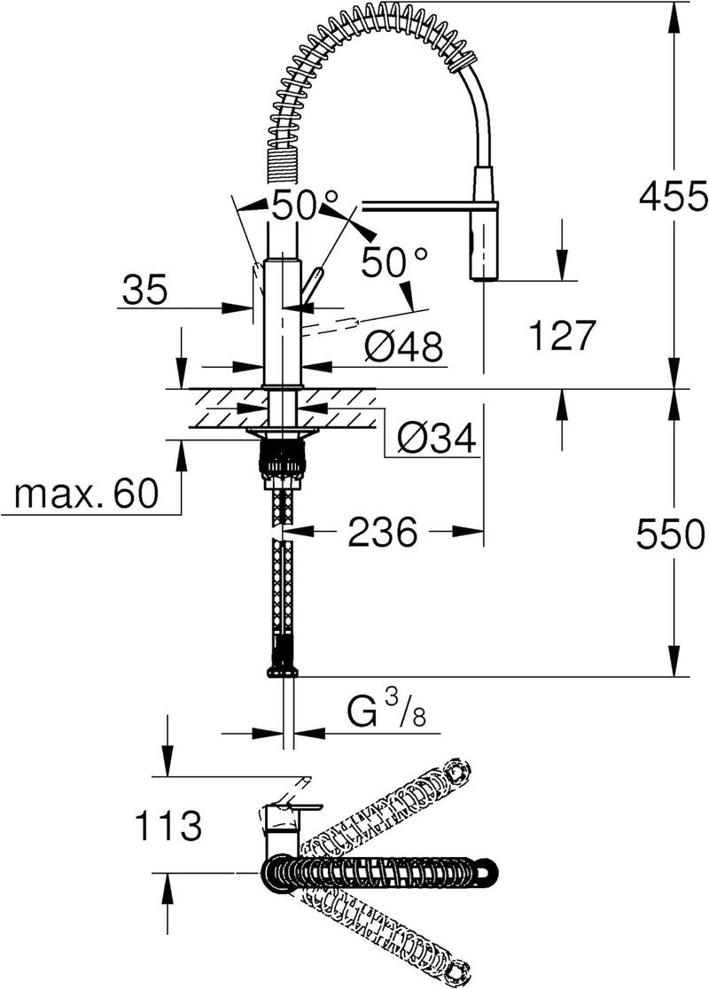 Grohe Get | Küchenarmatur - Einhand-Spültischbatterie, mit herausziehbarer Brause & integrierter Mag