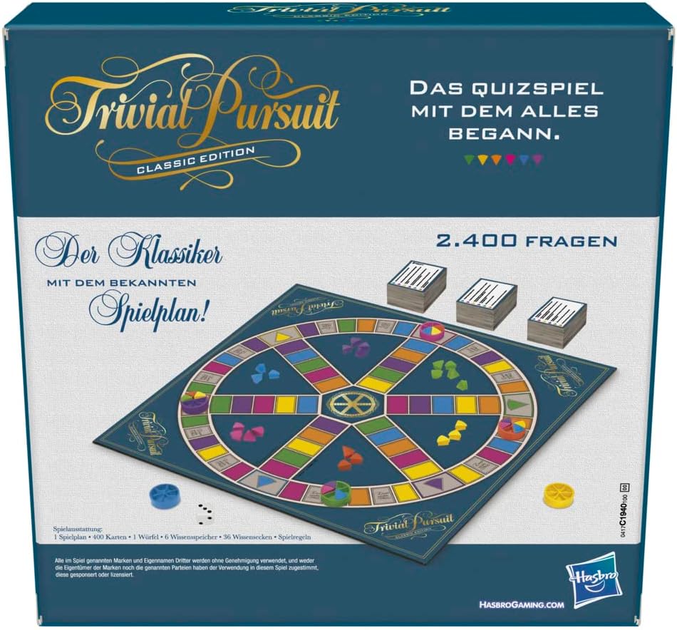 Hasbro Gaming Trivial Pursuit Brettspiel, Spielplan in klassischem Design und Farben, Perfekt für Pa