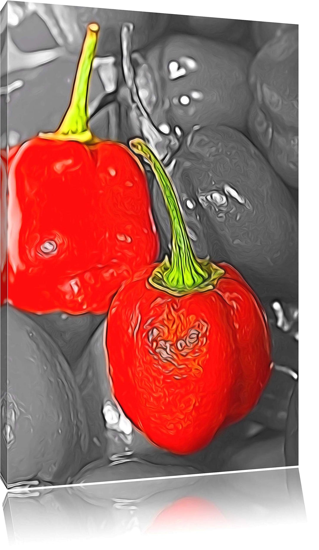 kleine scharfe Chilischoten schwarz/weiss Deluxe Format: 100x70 cm auf Leinwand, XXL riesige Bilder
