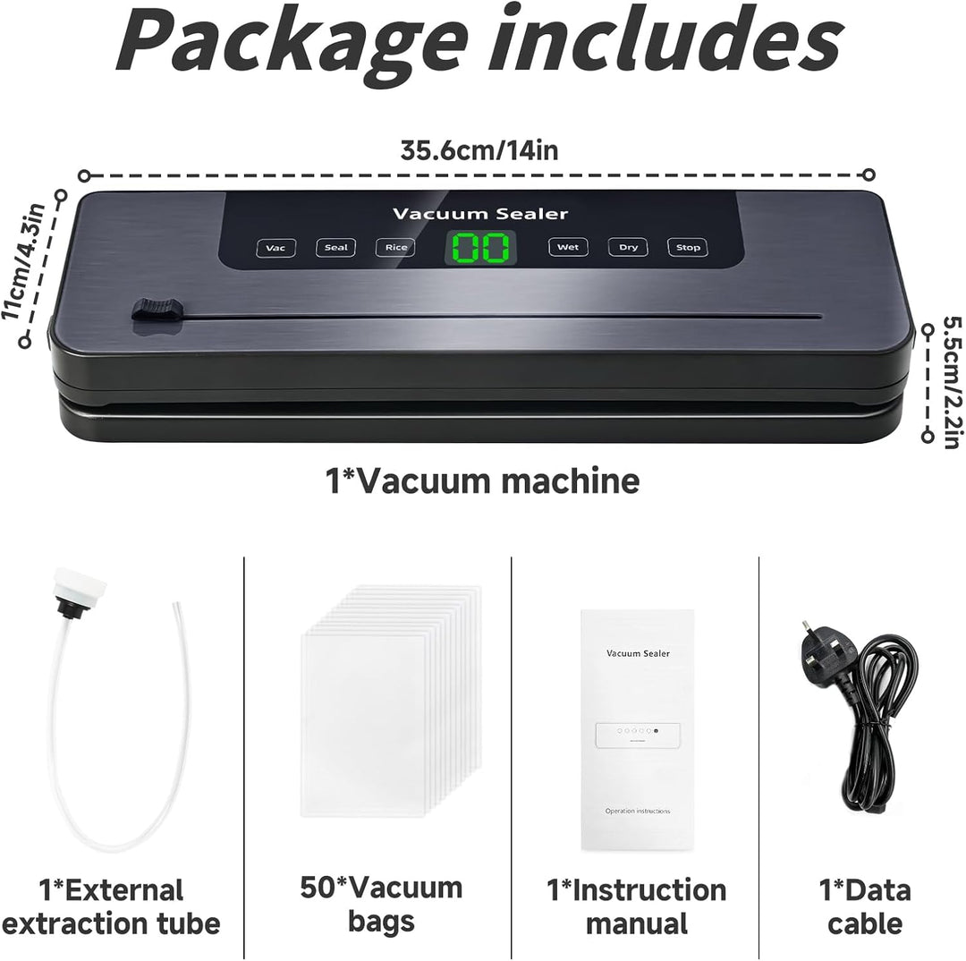 6-in-1 Vakuumiergerät, Vakuumierer mit 30cm Siegelnaht und Digitaler LED-Countdown-Anzeige,50PCS Vak