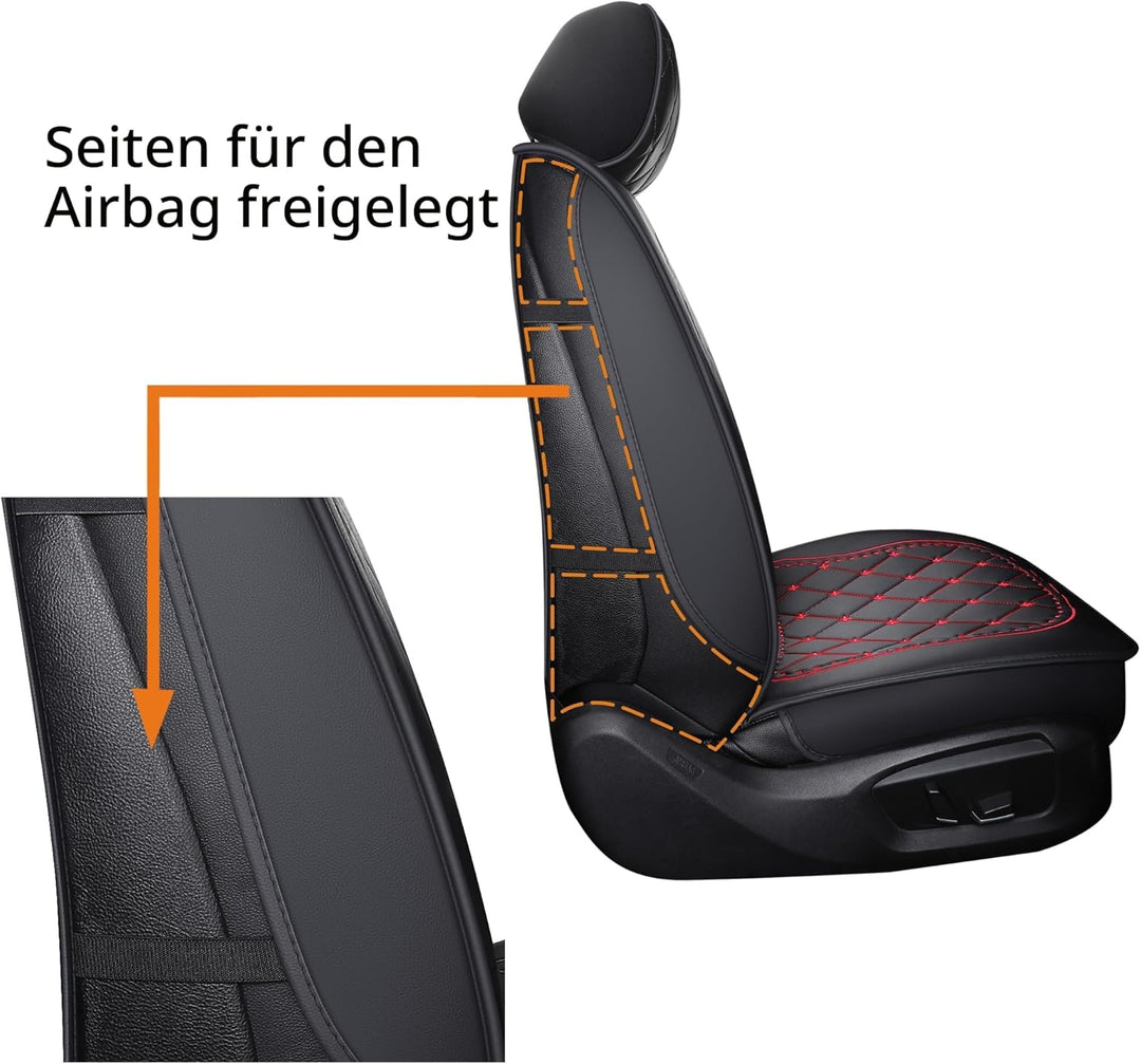 Udpomb Auto-Sitzbezüge Vordersitze aus Leder - Universelle Passform, Wasserdicht & Kratzfest, Airbag
