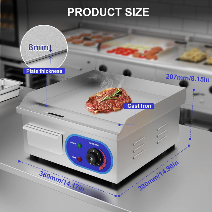 TAIMIKO Elektrischer Grill, Edelstahl, Tischgrill, professionell, 220 – 240 V, 1500 W, Grillplatte a