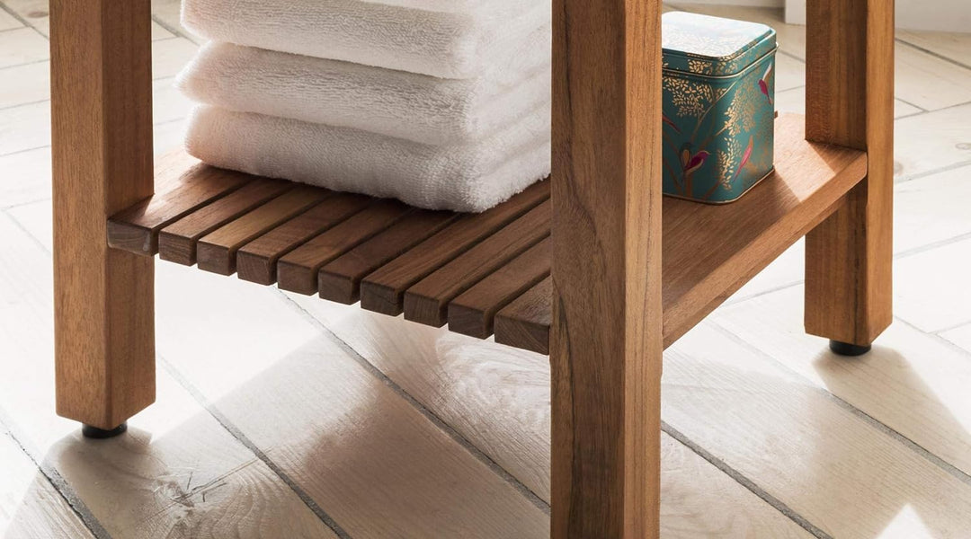 Destiny SPA & Living Badezimmer Hocker/Tisch Regal geriffelt Teakholz mit Boden 45,5 x 33,0 x 44,5