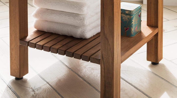 Destiny SPA & Living Badezimmer Hocker/Tisch Regal geriffelt Teakholz mit Boden 45,5 x 33,0 x 44,5