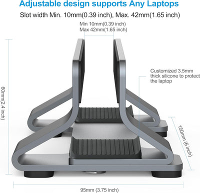 Psitek Einstellbar Aluminium Laptop Ständer Vertikal Dockhalter, Verstellbare Schlitzbreite 12-42mm,