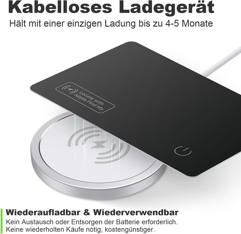 VINGNUT Dünne Geldbörsen-Tracker-Karte,Wiederaufladbarer Geldbörsen-Tracker,IP67 Wasserdicht,kompati