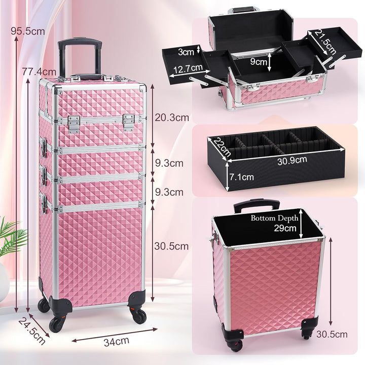 Kosmetikkoffer Trolley 4-in-1 Kosmetikkoffer Gross Kosmetik Trolley Make up Koffer Schminkkoffer mit