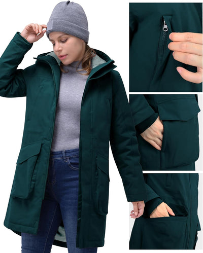 33,000ft Damen Wintermantel Lange Warme Winterjacke Parka Regenjacke Verdickene Funktionsjacke Mit K