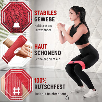 NEOLYMP Miniband Fitness aus Stoff + E-Book mit über 100 Übungen – Minibands Trainingsband Beine Boo