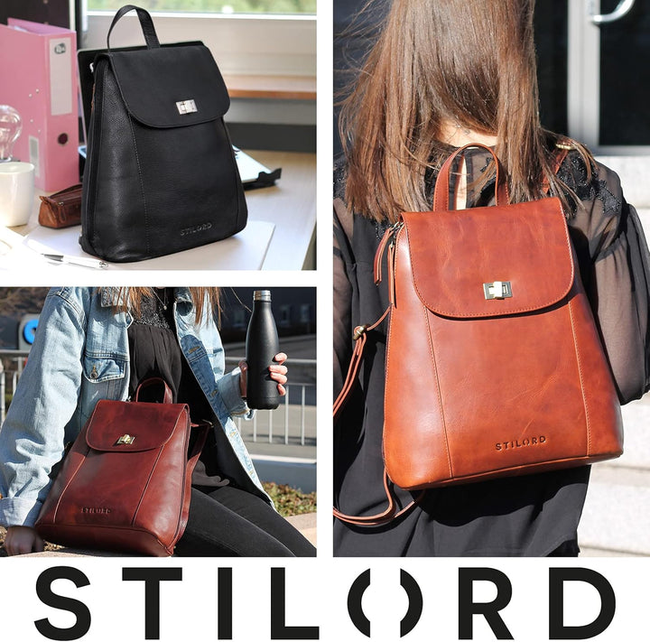 STILORD 'Victoria II' Lederrucksack Damen Vintage Rucksack für 13 Zoll MacBook DIN A4 Elegante Rucks