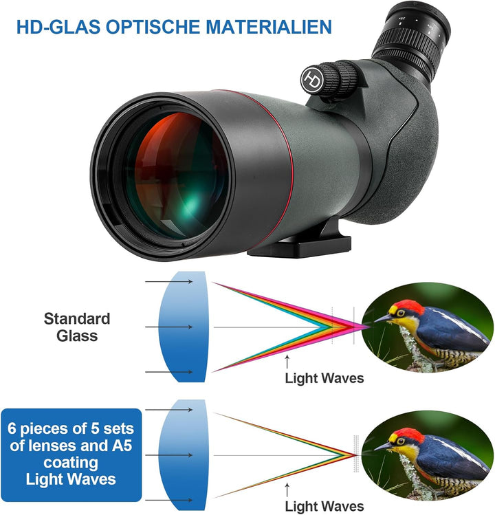 Spektiv Sportschützen 25-75x70, HD BAK4 Prisma FMC Monokular Dual Focus IPX6 Wasserdicht Tragetasche