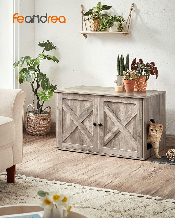 Feandrea Katzenhaus, Katzenklo-Schrank mit herausnehmbarer Trennwand, Tisch, 80 x 53 x 50 cm, Greige