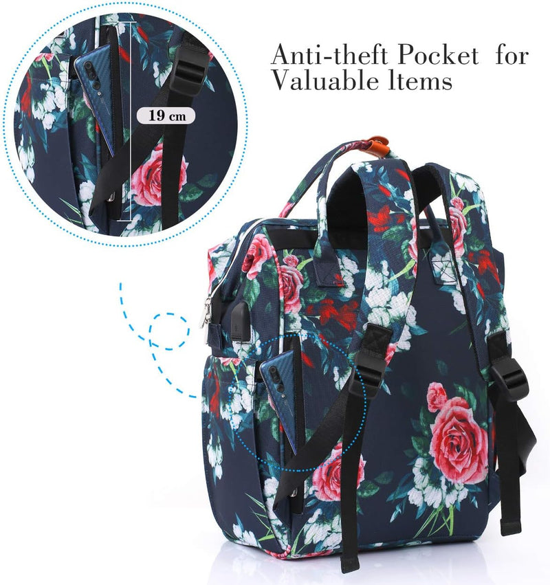 RJEU Rucksack Damen, Schulrucksack Mädchen Teenager mit USB Ladeanschluss, Daypack mit 12-16 Zoll La