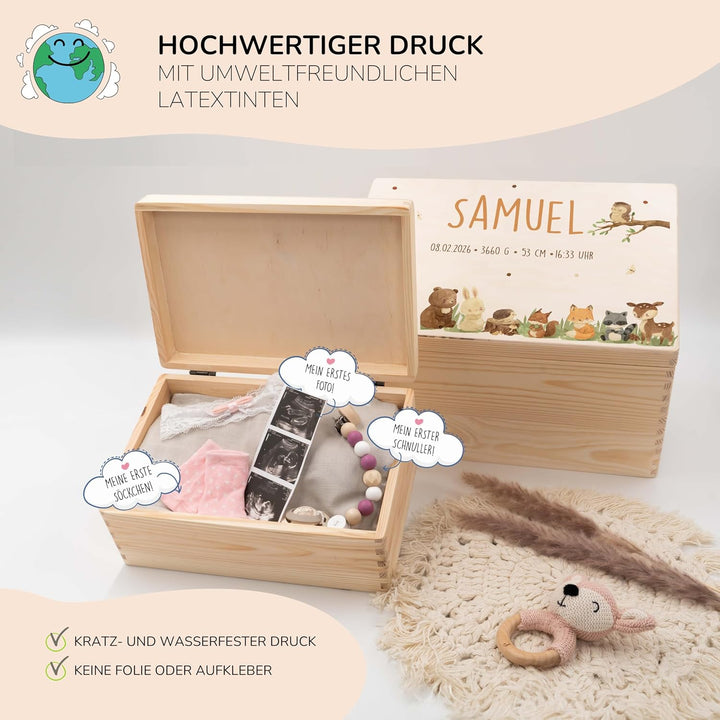 KIDSMOOD - Erinnerungsbox Baby, personalisierte Holzkiste mit Deckel, Ideal zur Aufbewahrung von Eri