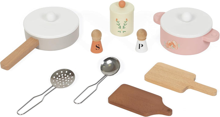Janod - Holzküchenzeile für Kinder - Kleine Kinderküche - Ausgestattet mit Backofen, Spüle und 10 Zu