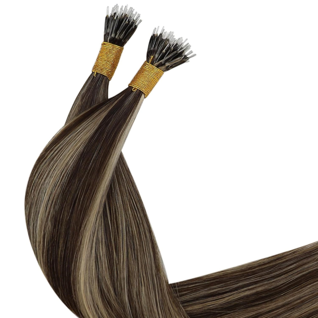 YoungSee Nanoring Extensions Braun Blond Nanoring Extensions Echthaar Lang 60cm Nanoring Hair Extens