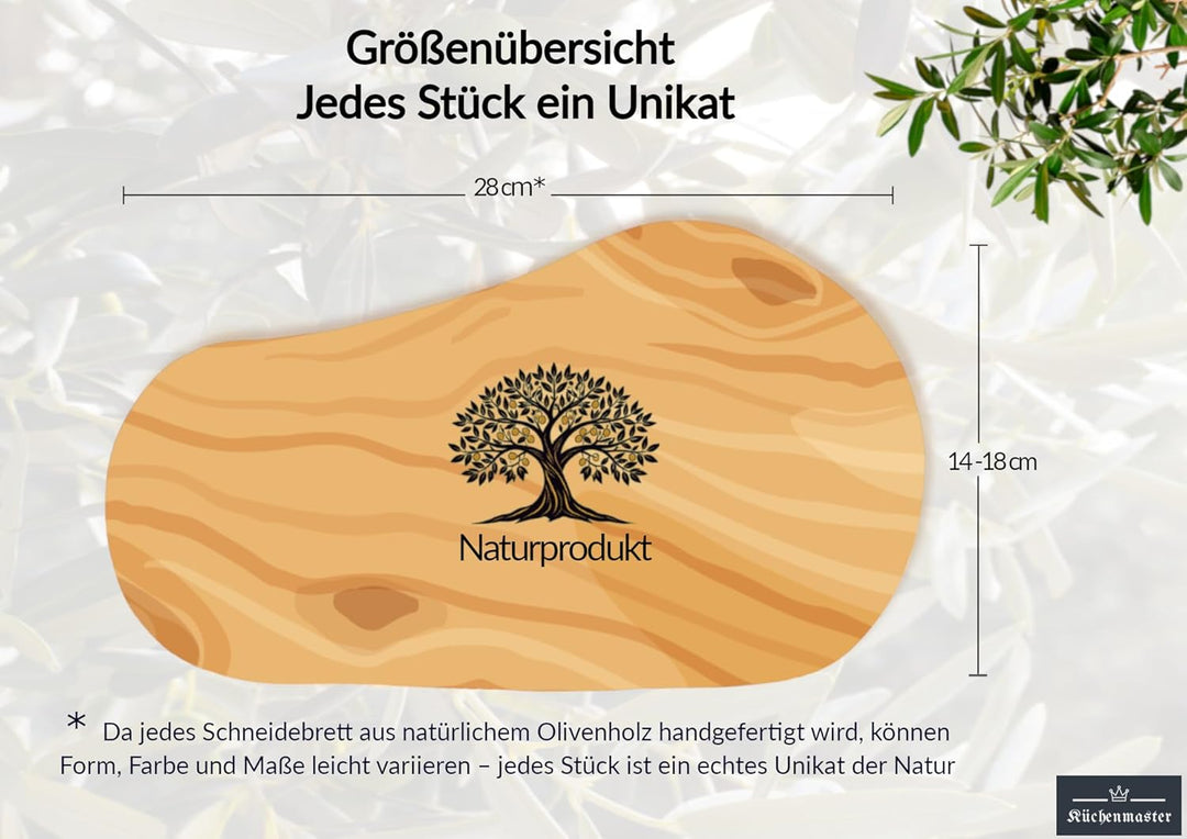 Olivenholz Schneidebrett im Naturschnitt, Frühstücksbrettchen Brettchen Käsebrett Holzbrett (28 cm)
