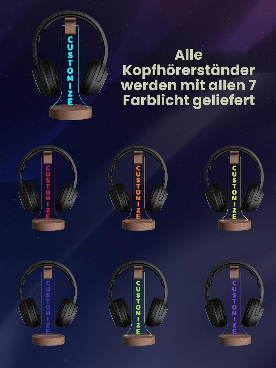 YuanDian personalisierte Licht bis Kopfhörer Stand für Schreibtisch, Gaming Headset Holzhalter RGB m