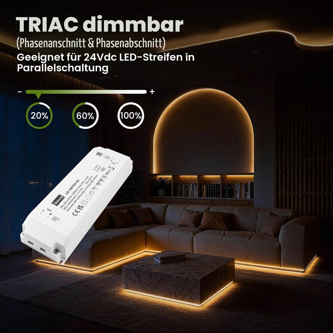 illuburg LED Trafo 24V Dimmbar Triac 33W - 100W für LED Strip Lampe LED Netzteil Treiber Transformat