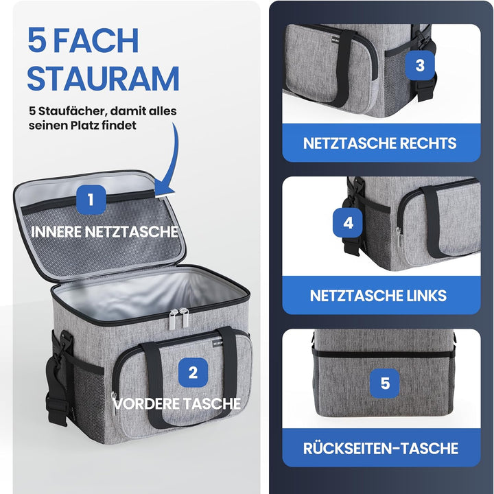 HELDENWERK Kühltasche Gross faltbar - Isolierte Kühlbox Thermotasche auslaufsicher & wasserdicht - P