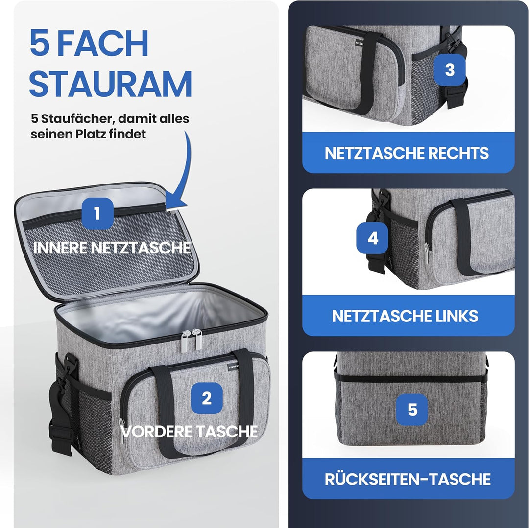 HELDENWERK Kühltasche Gross faltbar - Isolierte Kühlbox Thermotasche auslaufsicher & wasserdicht - P