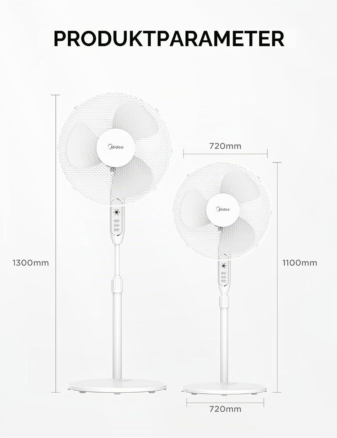 Midea FS40-16JRA Standventilator, Starke Windkraft, Grosses Luftvolumen, 40 W Leistung, Fernbedienun