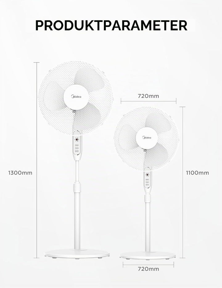Midea FS40-16JRA Standventilator, Starke Windkraft, Grosses Luftvolumen, 40 W Leistung, Fernbedienun