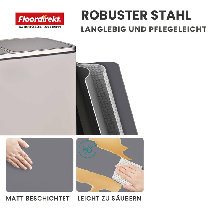 Floordirekt Mülleimer Küche 2×30L Weiss | 2-Fach Mülltrennung, Treteimer Küche, Metall, Soft-Close,