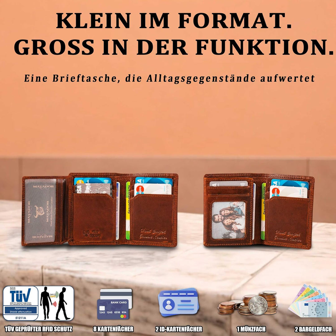 MATADOR Kartenetui Herren Leder 'Milano mit Geheimfach & Mini Münzfach | Minimalist Wallet Cardholde