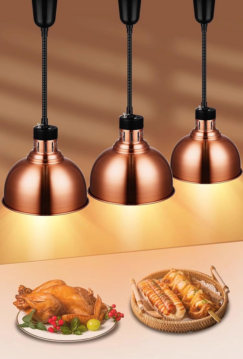 Wärmelampe für Essen, Edelstahl Buffet Speisenwärmer mit Wippschalter und Kühllöchern, Lebensmittel
