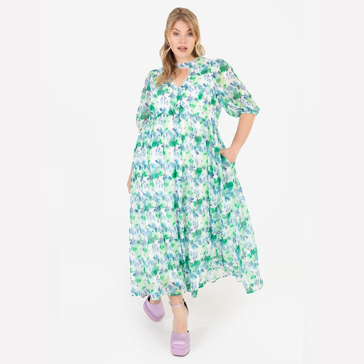 Lovedrobe Damen Summer for Women Plus Size Curve Ladies Midi Sun Dress Faux Wrap High V Neckline Wai