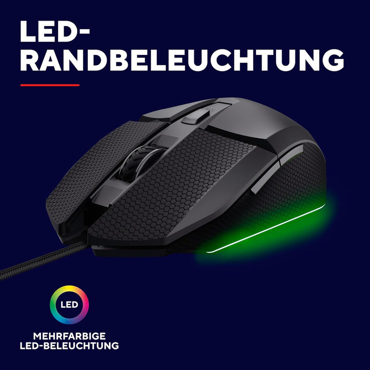 GXTrust 121 Felox+ Programmierbare Gaming Maus mit Grip Pads, 10000 DPI, USB Kabel 180 cm, Mehrfarbi