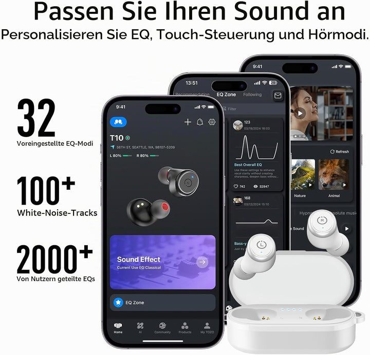 TOZO T10 Kopfhörer Kabellos Bluetooth In Ear mit Ladecase 55 Std. IPX8 | ENC für klare Anrufe und Kl