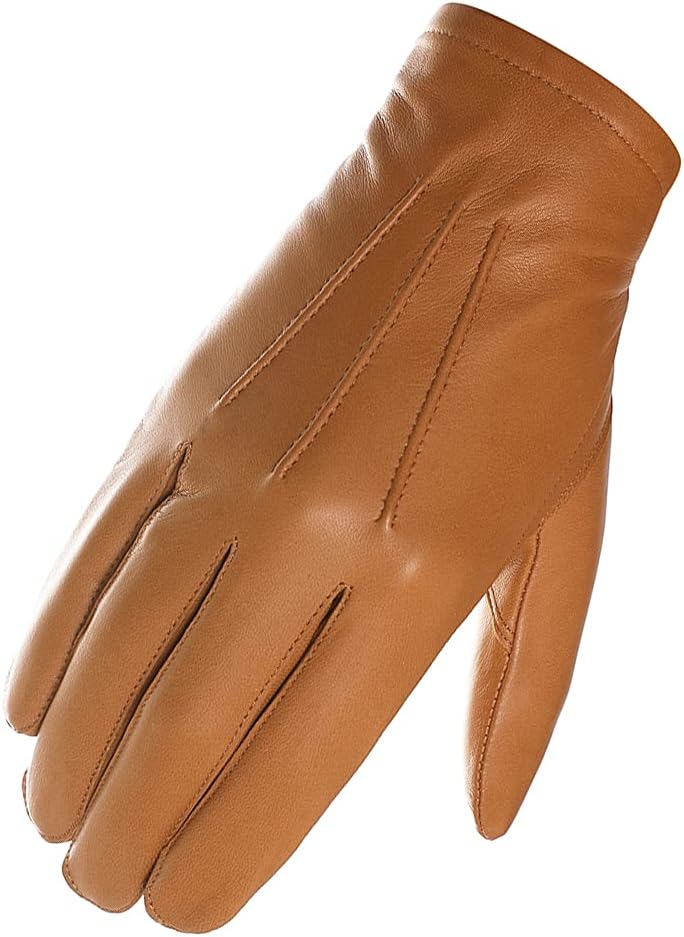 Harssidanzar Herren dünne ungefütterte Lederpolizeihandschuhe GM031EU1 S Bräunen, S Bräunen