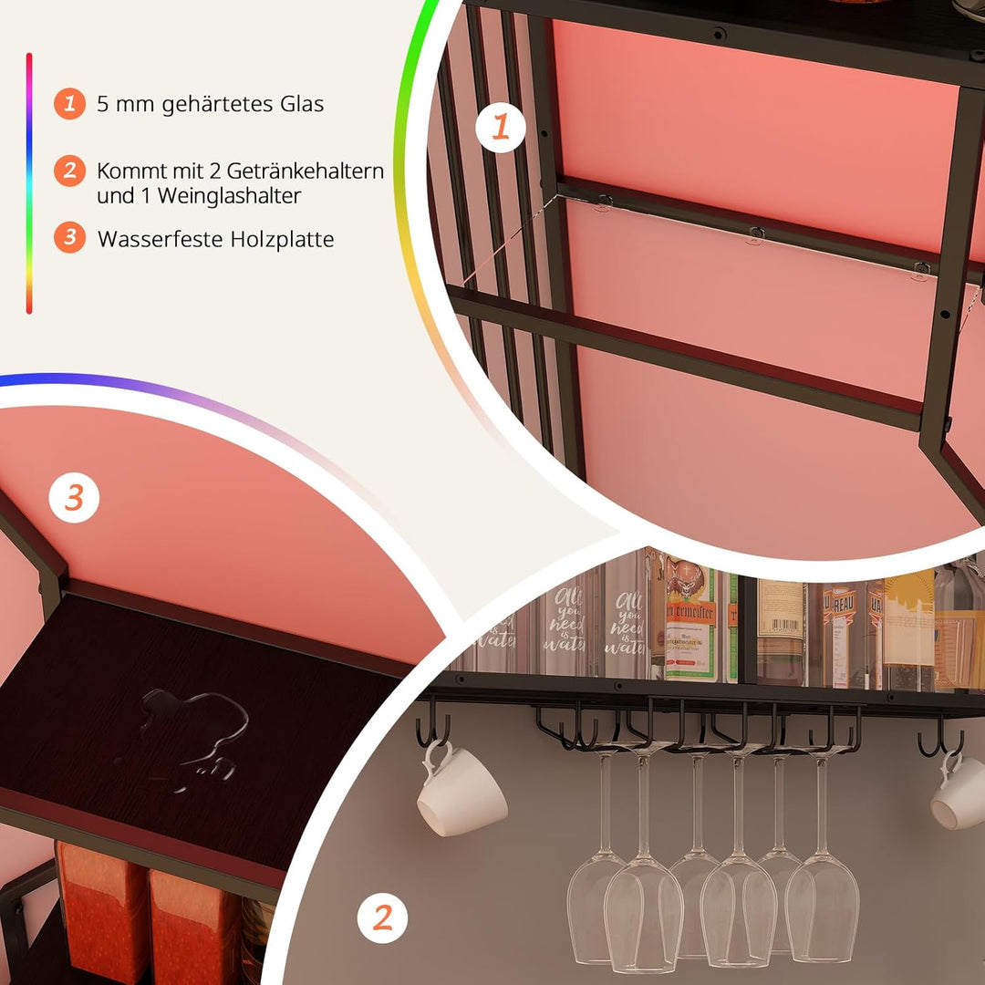 YOURLITE Weinregal Wand mit LED-Beleuchtung Metall,Bar Regal mit Glashalter,Wandmontage Wine Display