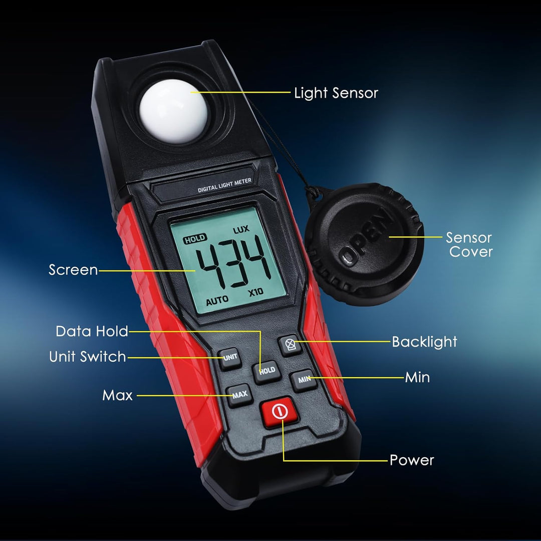 Digitales Luxmeter 0,01-200,000 Lux Lichtmessgerät für LED, Pflanzen, Fotografie, Leuchtdichte, Fuss