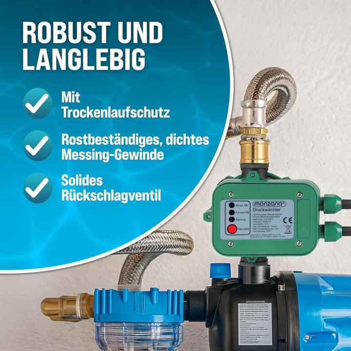 MONZANA® Druckwächter Druckschalter mit Kabel 10 Bar Gartenbewässerung Pumpensteuerung Hauswasserwer