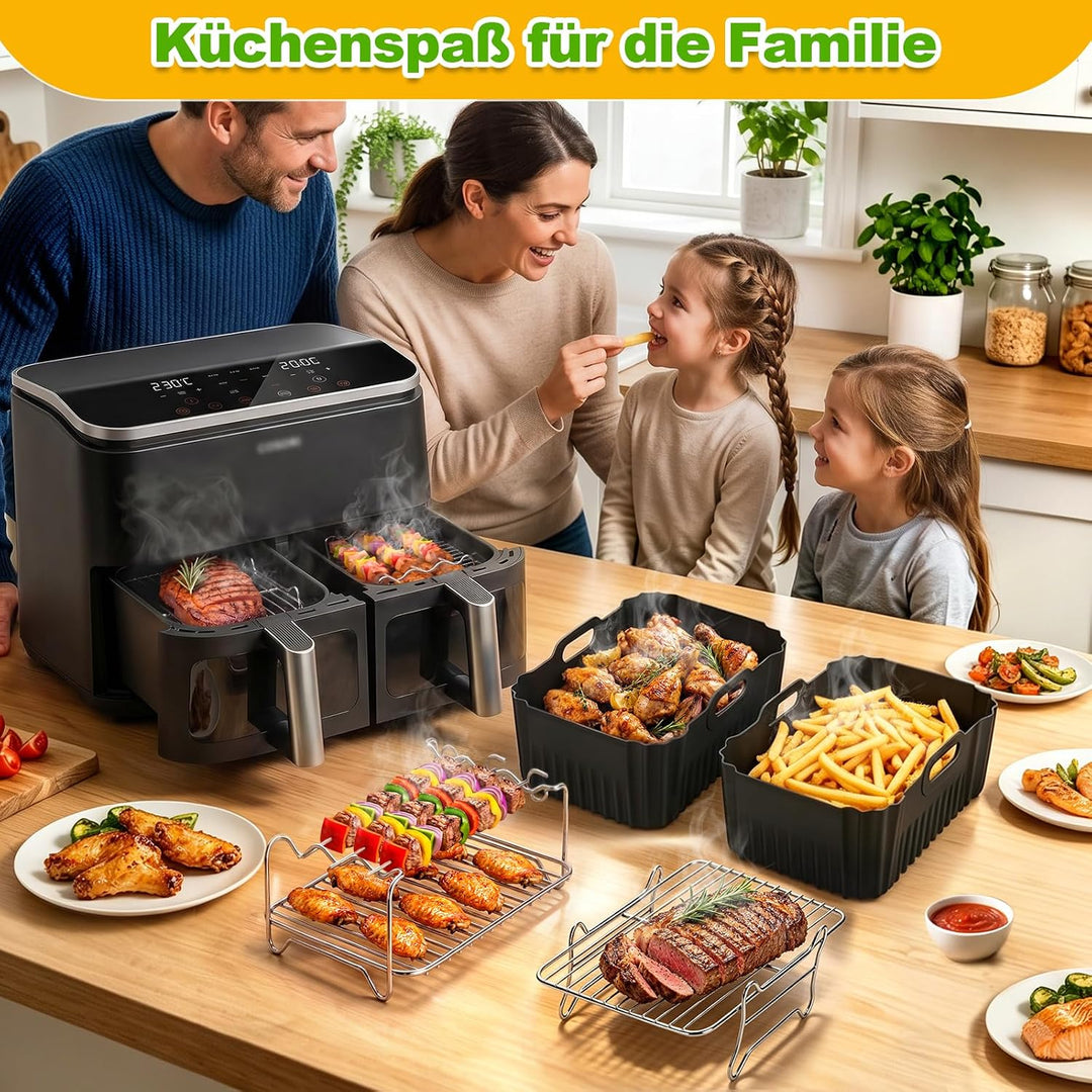 Edelstahl Grillrost Set Airfryer für COSORI 8,5L 2 Kammern, 5 Stück | Heissluftfritteuse Zubehör, Gi