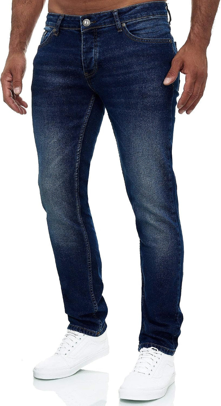 MERISH Jeans Herren Destroyed Hose Jeanshose Slim Fit Männer Denim 2081-1001 32W / 34L 502-4 Dunkelb