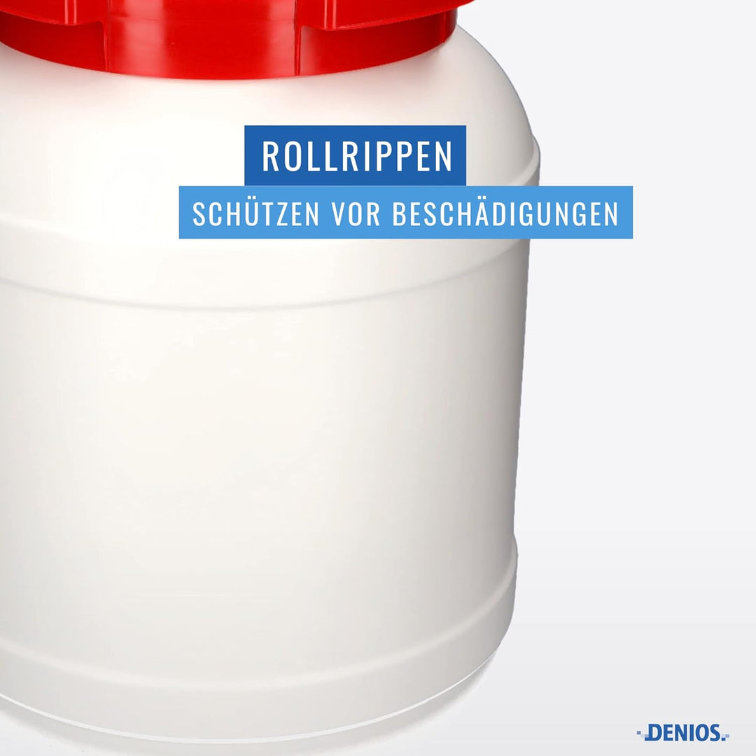 DENIOS® Weithalsfass WH 26, aus Polyethylen (PE), 26 Liter Volumen, weiss/rot, maximal sicher, 26 Li